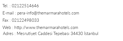 The Marmara Pera telefon numaralar, faks, e-mail, posta adresi ve iletiim bilgileri